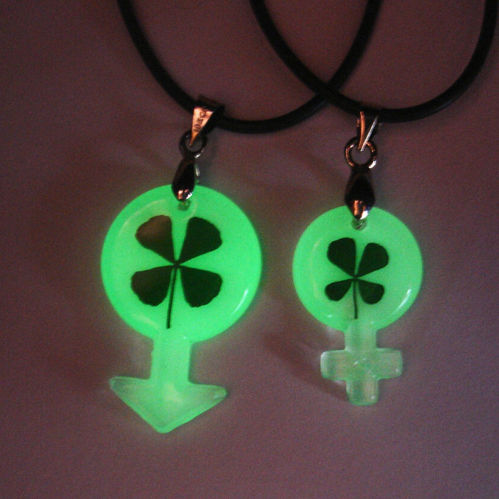 Wholesale Handmade Epoxy Luminous Dried Flower Clover Clover Couple Pendant Necklace JDC-NE-AWei001