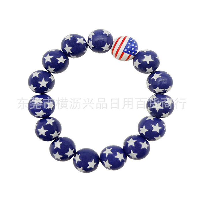 Wholesale 4th of July Independence Day Wood Beaded Bracelet MOQ≥2 JDC-BT-HengL001