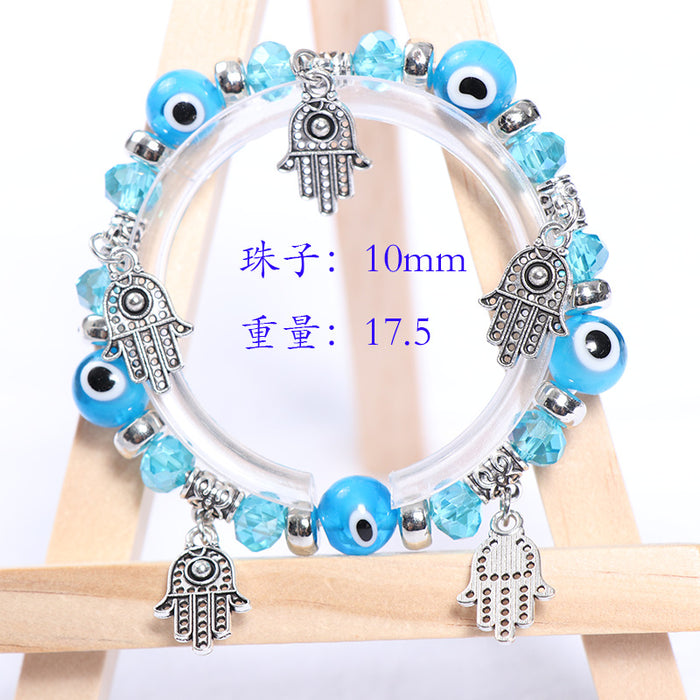 Wholesale Bracelet Vintage Glazed Blue Eyes Palm Pendant Crystal Bracelet MOQ≥2 JDC-BT-HuoM001