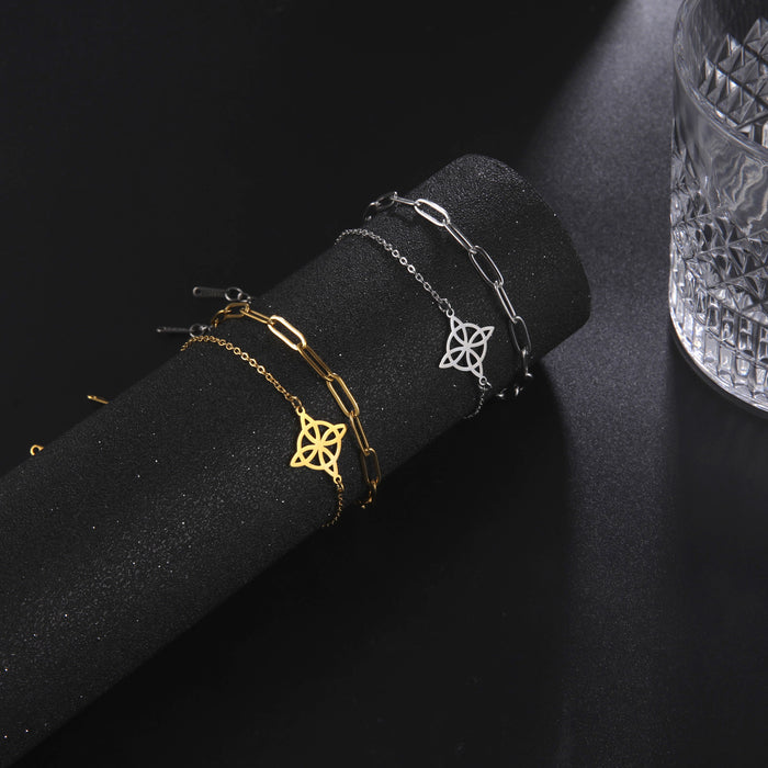 Wholesale Bracelet Stainless Steel Double Layered Wearing Cross Chain Hollow Four-leaf Leaf JDC-BT-QiJu003