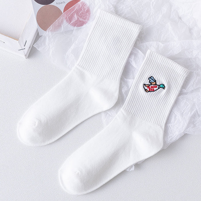 Wholesale socks women's socks cartoon embroidery white MOQ≥2 JDC-SK-CYu018