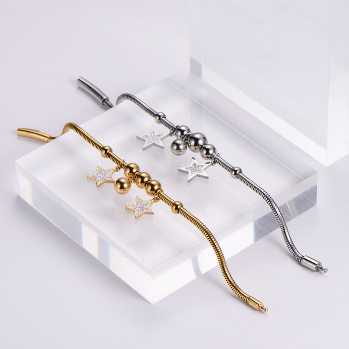 Wholesale Stainless Steel PVD Plating 18K Gold Star Steel Ball Snake Bone Chain JDC-BT-PREMAIMI002