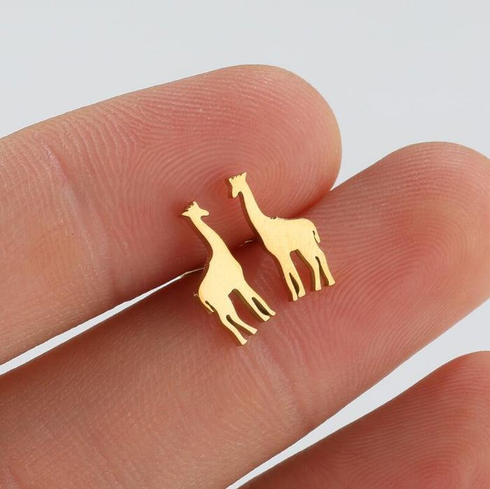 Wholesale Earrings Titanium Steel Cute Giraffe Stud Earrings JDC-ES-JS013