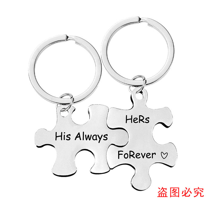 Jewelry WholesaleWholesale Stainless Steel Couple Puzzle Plating Metal Keychain JDC-KC-GangGu006 Keychains 钢古 %variant_option1% %variant_option2% %variant_option3%  Factory Price JoyasDeChina Joyas De China