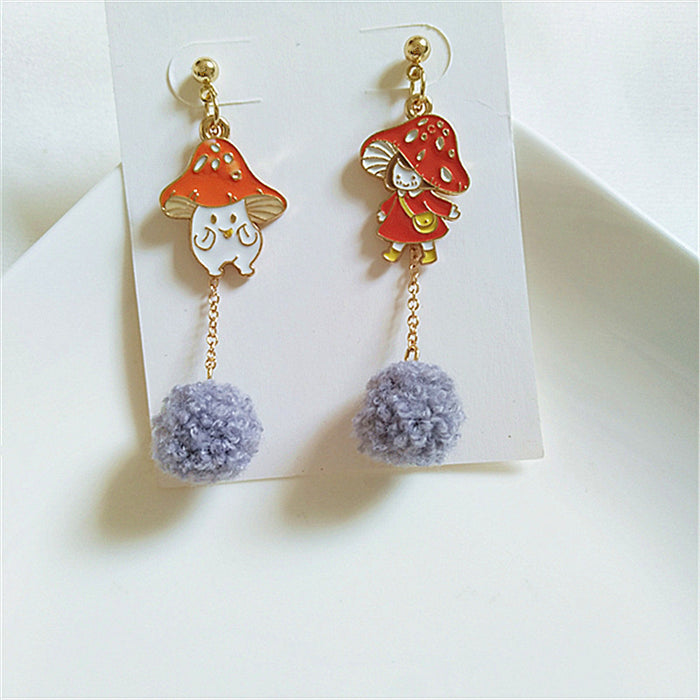 Wholesale Earrings Metal Cute Mushroom Hair Ball Long Earrings JDC-ES-AiMei031