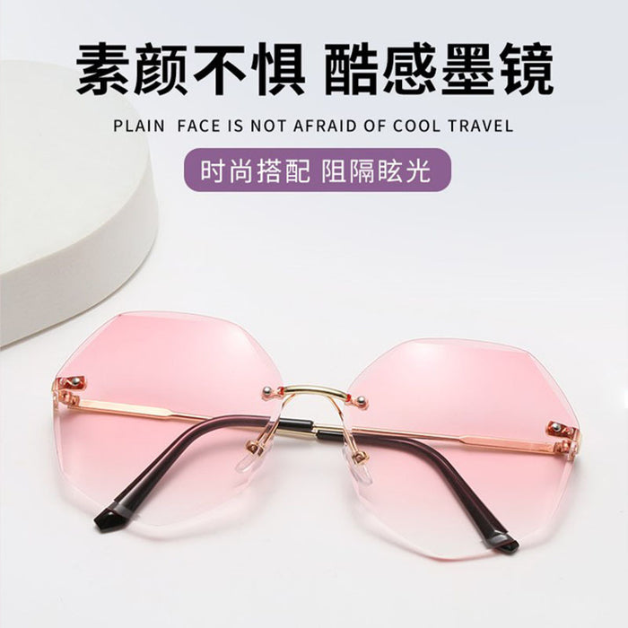 Wholesale Gradient Metallic Color Marine Frameless Cut Edge Polygonal Sunglasses JDC-SG-BoL008