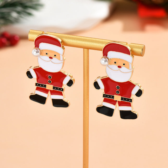 Wholesale Earrings Alloy Enamel Christmas Santa Claus Pearls JDC-ES-ABL005