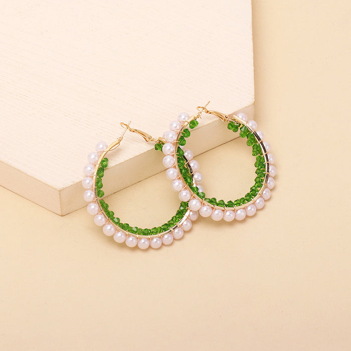 Wholesale Geometric Big Circle Pearl Crystal Earrings MOQ≥2 JDC-ES-Yir003