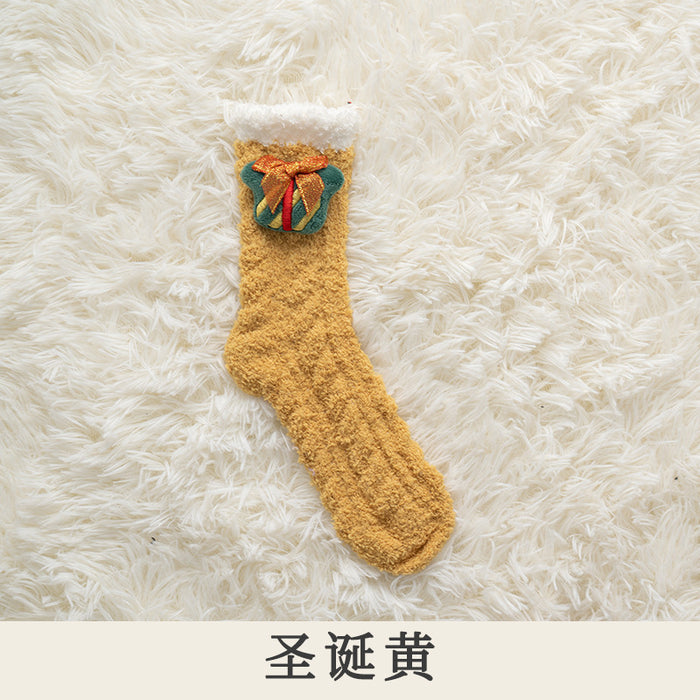 Wholesale Sock Coral Fleece Sweat Absorbing Medium Tube Winter Thickening Warm Cute Christmas MOQ≥5 JDC-SK-JiaF010