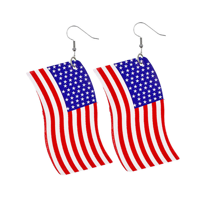 Wholesale 4th of July Independence Day Leather Earrings Flag Double Sided Printed Leather JDC-ES-Chengy021