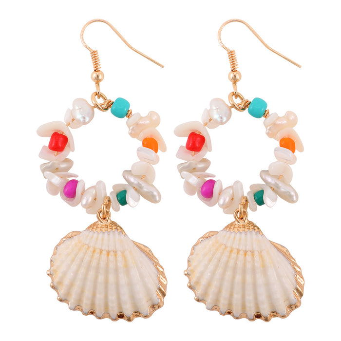 Wholesale Natural Pearl Shell Earrings Ethnic Style JDC-ES-zhongyi005