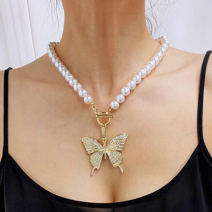 Wholesale Accessories Butterfly Clavicle Chain Simple ins Pearl Butterfly Necklace JDC-NE-ManY002