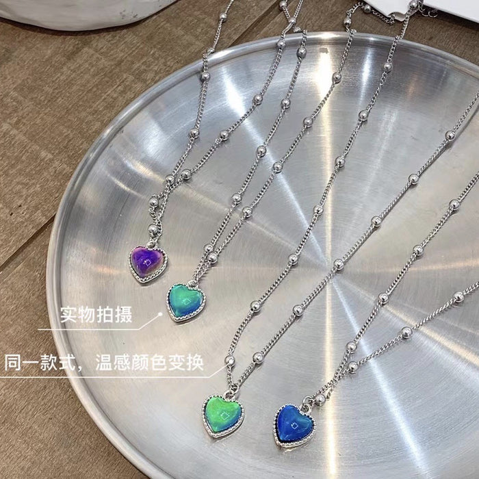 Jewelry WholesaleWholesale Titanium Steel Thermostone Color Changing Love Necklace JDC-NE-cy061 necklaces 纯影 %variant_option1% %variant_option2% %variant_option3%  Factory Price JoyasDeChina Joyas De China