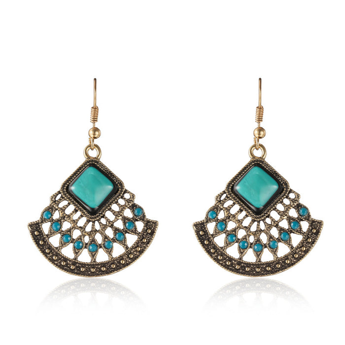 Wholesale Earrings Metal Vintage Ethnic Fan Shape Rice Beads Acrylic Drills MOQ≥2 JDC-ES-Daiq044