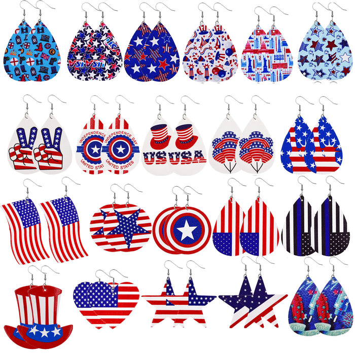 Wholesale 4th of July Independence Day Leather Earrings Flag Double Sided Printed Leather JDC-ES-Chengy021