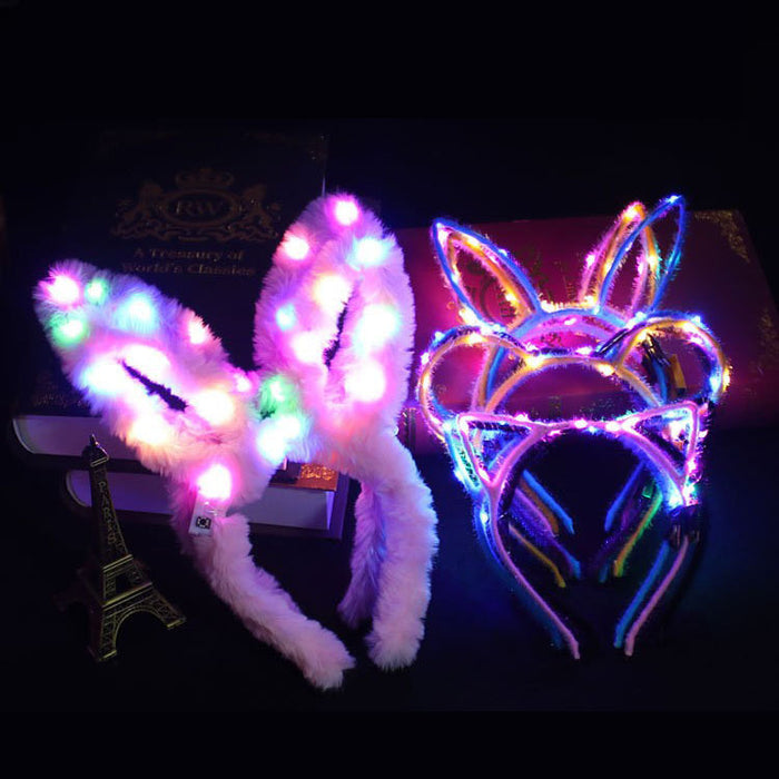 Wholesale Headband Plush Feather LED Light Rabbit Ears Glow MOQ≥3 JDC-HD-BeQ001