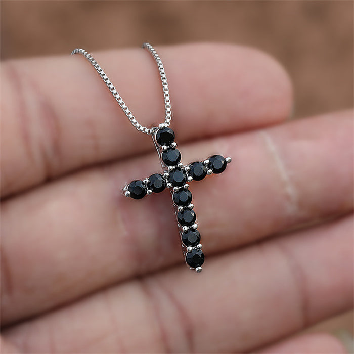 Wholesale Aqua Blue Birthstone Cross Pendant Necklace JDC-NE-ery002