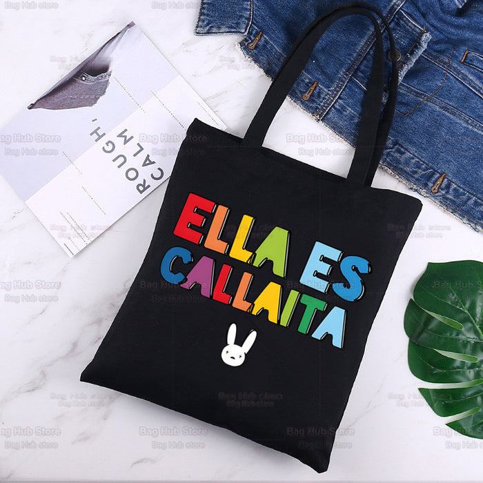 Wholesale Handbag Canvas Cute Cartoon Printing Black Shopping Bag (F) JDC-HB-Aike002