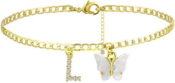 Wholesale Anklet Letter Butterfly 14K Gold Plated MOQ≥2 JDC-AS-JinM008