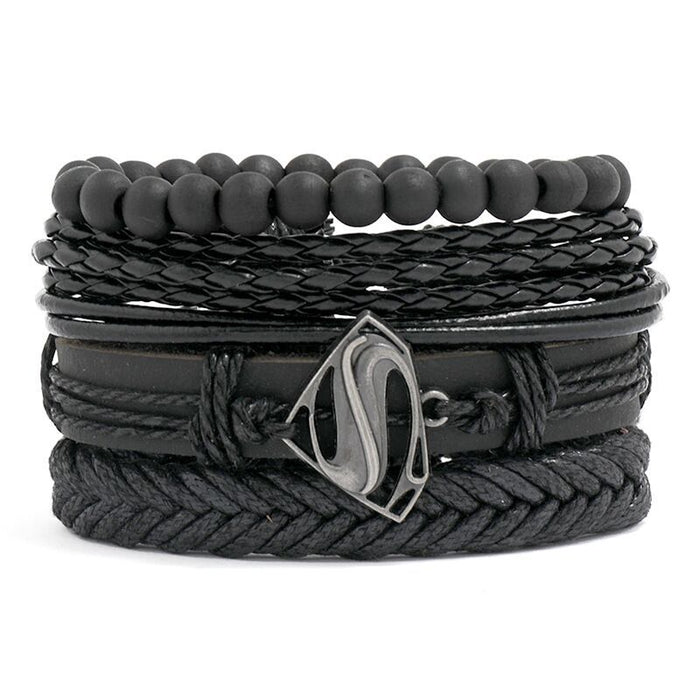 Wholesale Four Piece Card Round Card Leather Braided Leather Bracelet Multilayer Set MOQ≥3 JDC-BT-BaB015