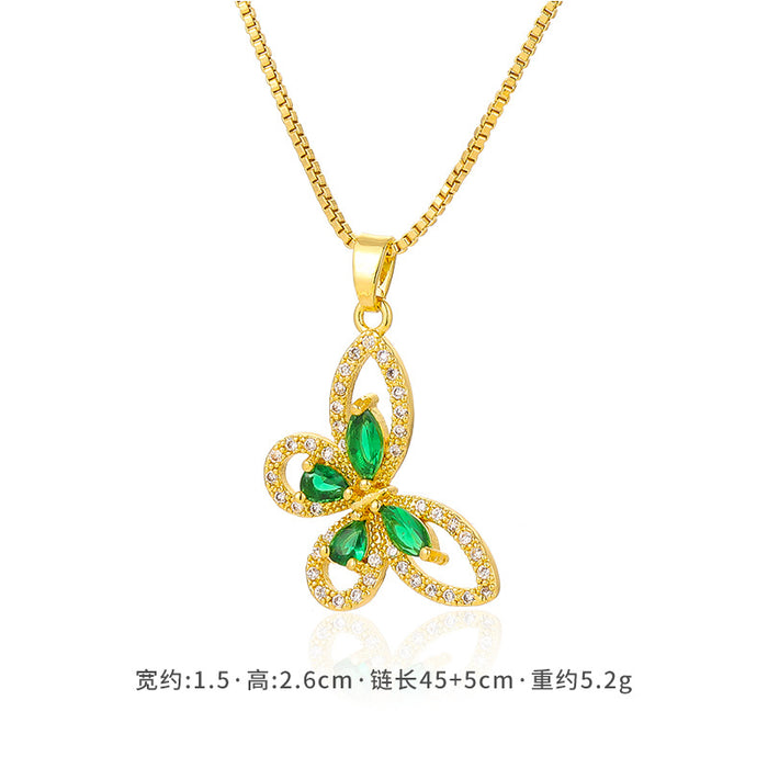 Wholesale Gold Insect Necklace Brass Micro Set Zircon Classic Butterfly Pendant JDC-NE-DRY002