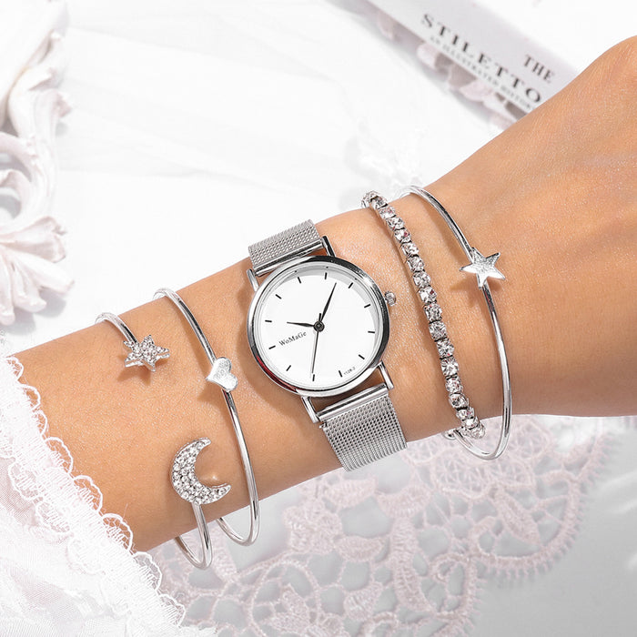 Wholesale Watch Silver Alloy Mesh Strap Quartz Watch JDC-WH-ShiY001