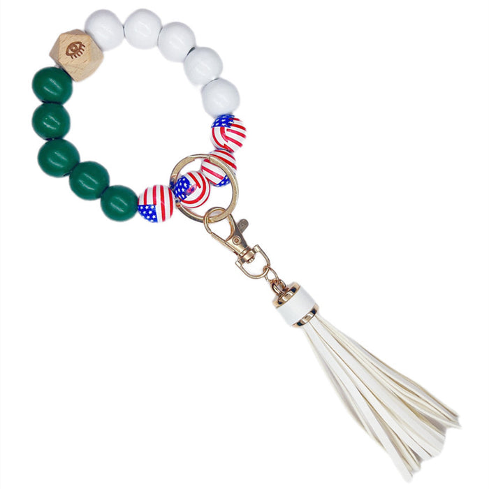 Wholesale 4th of July Independence Day Wood Beaded Wristlet Keychain JDC-KC-WuoD035