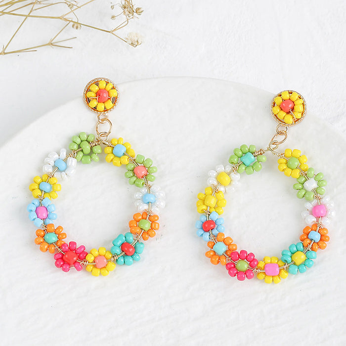 Jewelry WholesaleWholesale bohemian geometric round hand-woven flower rice bead earrings JDC-ES-Lai004 Earrings 恋艾 %variant_option1% %variant_option2% %variant_option3%  Factory Price JoyasDeChina Joyas De China