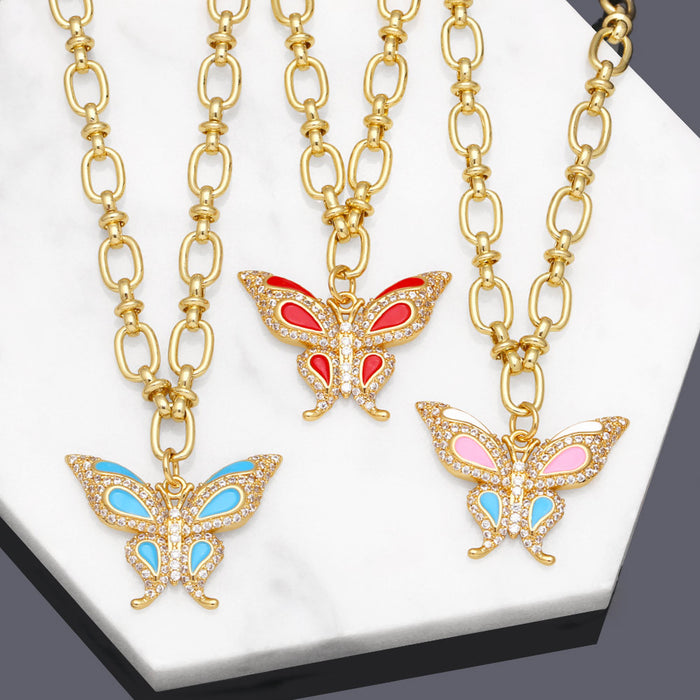 Wholesale Necklace Copper Plated 18K Gold Zircon Butterfly Color JDC-PREMAS-NE-006