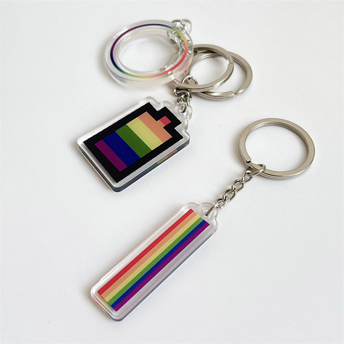 Wholesale LGBT Rainbow Acrylic Keychain Bag Bag Pendant Double Sided Pendant JDC-KC-HeRun001