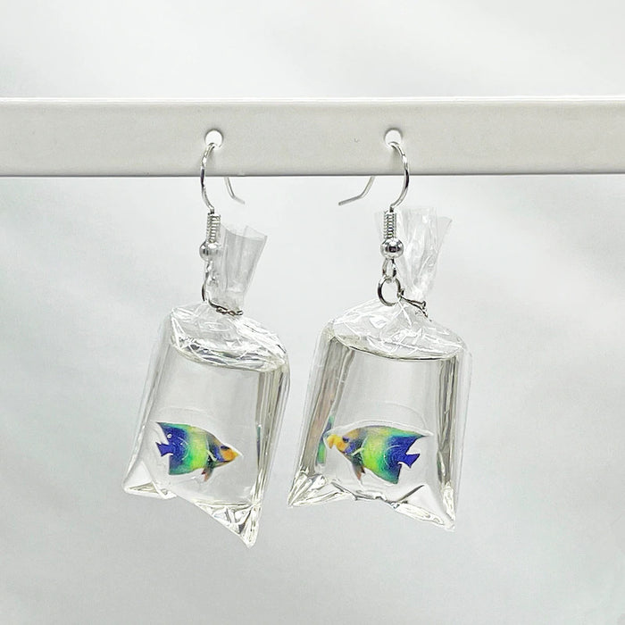 Wholesale Tropical Fish Water Bag Resin Earrings MOQ≥2 JDC-ES-Caitao018