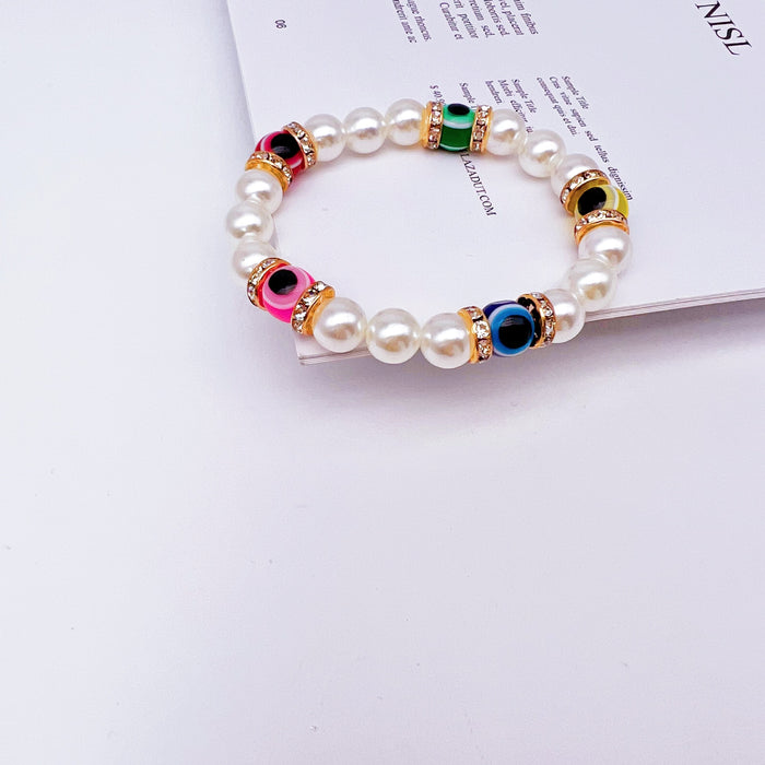 Wholesale Volcanic Stone Stretch Bracelet Devil's Eye Colorful Pearl Bracelet MOQ≥2 JDC-BT- QingH003