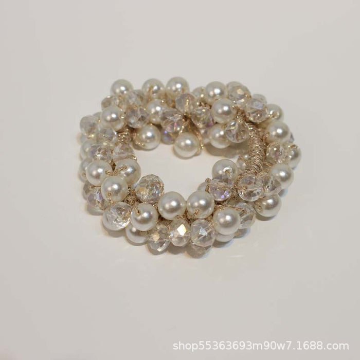 Wholesale crystal pearl hair band girl beaded braided rubber band JDC-HS-TengH003