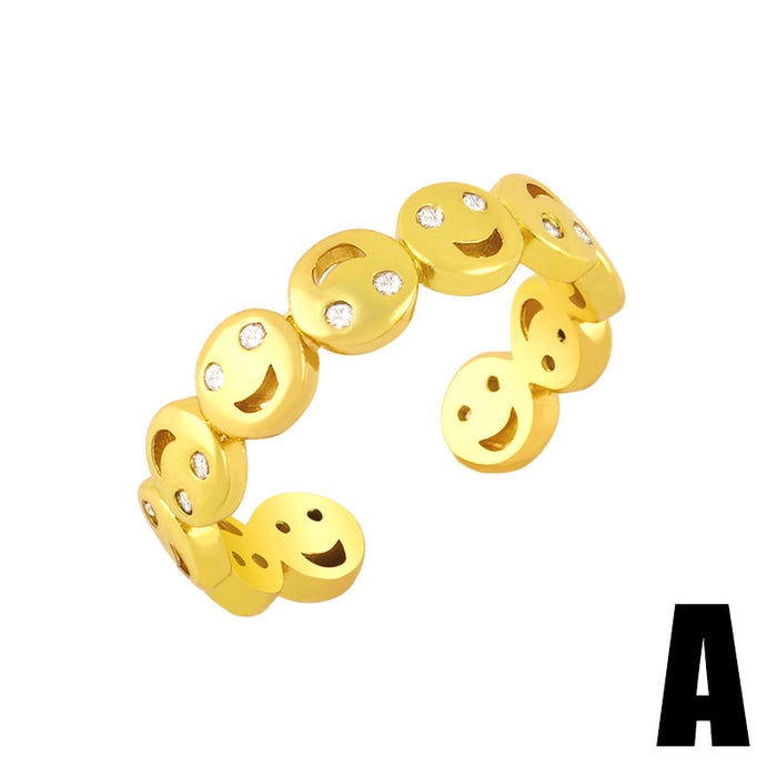 Wholesale cute smiley ring female butterfly ring open ring JDC-RS-AS426