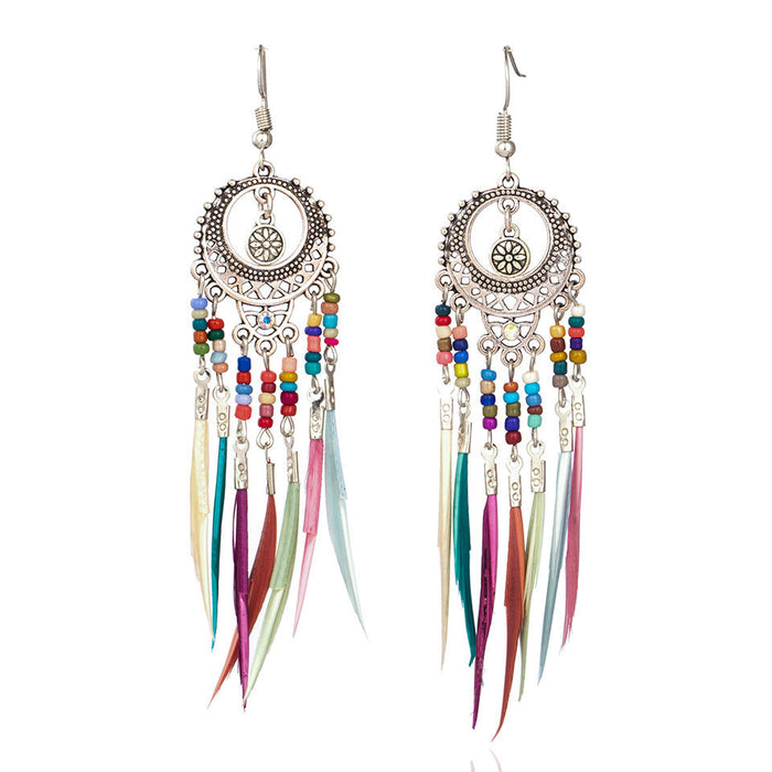 Jewelry WholesaleWholesale Bohemian Cutout Long Feather Earrings JDC-ES-LY011 Earrings 乐钰 %variant_option1% %variant_option2% %variant_option3%  Factory Price JoyasDeChina Joyas De China