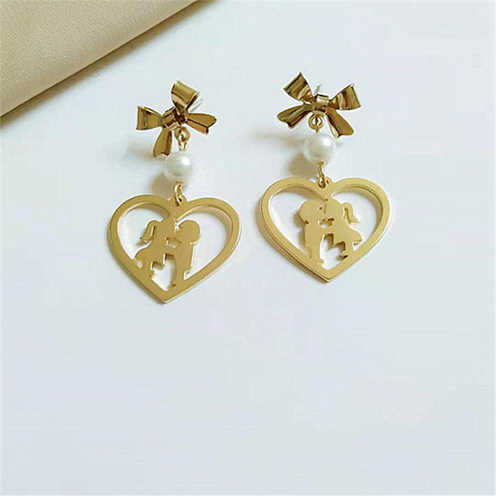 Wholesale Earrings Metal Bow Love Pearl Earrings JDC-ES-AiMei012