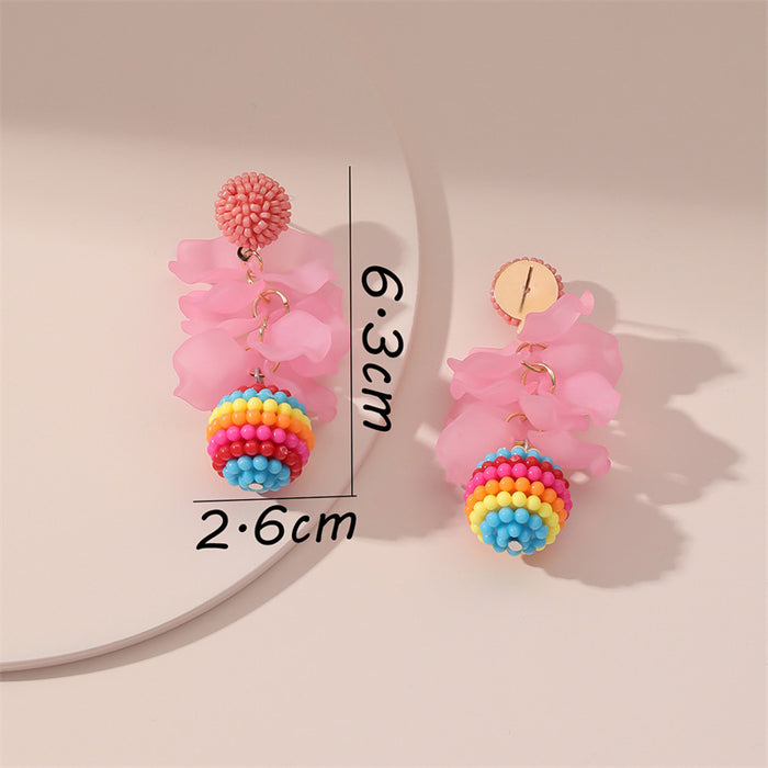 Wholesale Earrings Alloy Acrylic Leaves Colorful Plum Balls JDC-ES-GuTe005