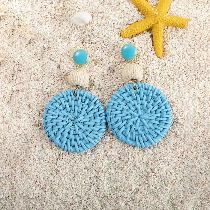 Wholesale Candy Color Rattan Holiday Style Earrings  MOQ≥3 JDC-ES-XLH004