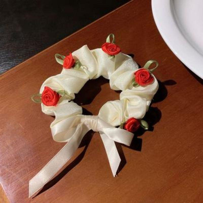 Wholesale fabric vintage rose large intestine hair tie bow JDC-HS-tengZ007