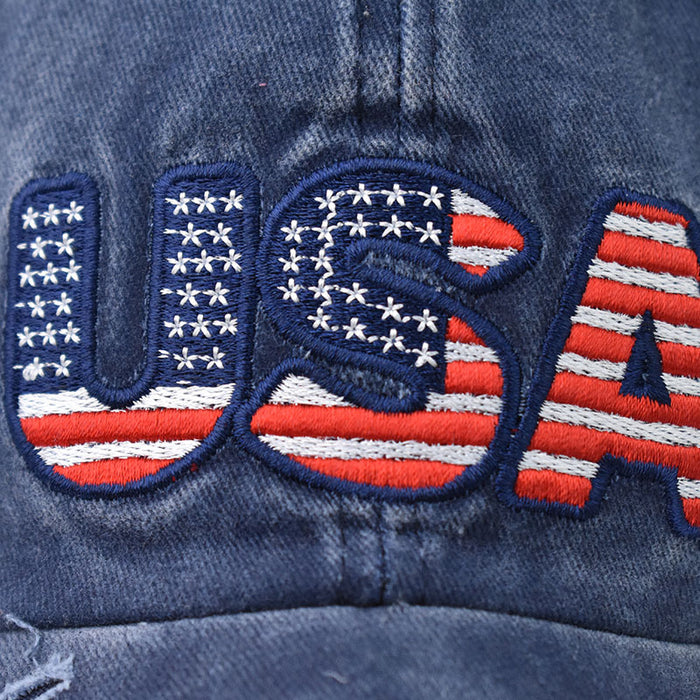 Wholesale 4th of July Washed Hole Flag Baseball Cap Independence Day MOQ≥2 JDC-FH-EXu002