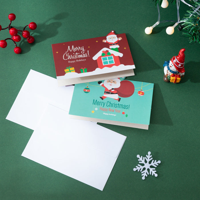 Wholesale Greeting Card Paper Cartoon Santa Claus Snowman Blessing Message Small Card 10pcs JDC-GC-SenS001