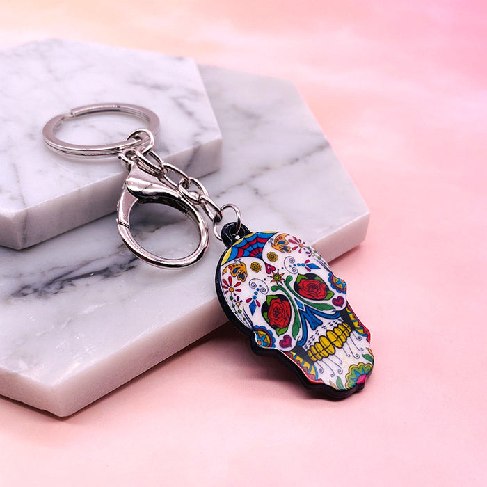 Wholesale Acrylic Flower Skull Plastic Keychain JDC-KC-LYan002