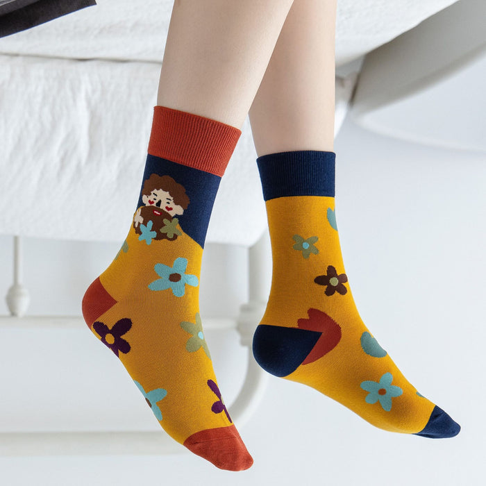 Wholesale trendy socks cotton socks high socks creative cartoon flower JDC-SK-MianZu003