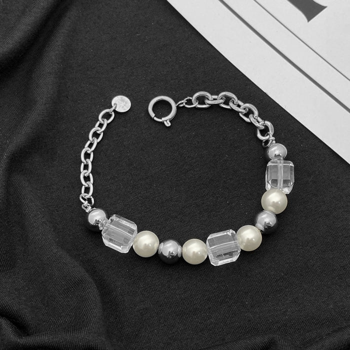 Jewelry WholesaleWholesale Titanium Steel Cuban Chain Transparent Square Pearl Bracelet JDC-BT-JiuB001 Bracelet 玖柏 %variant_option1% %variant_option2% %variant_option3%  Factory Price JoyasDeChina Joyas De China