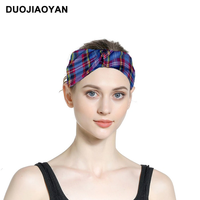 Wholesale Plaid Elastic Wide-Brimmed Fabric Headband MOQ≥3 JDC-HD-Jiaoy011