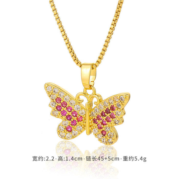 Wholesale Gold Insect Necklace Brass Micro Set Zircon Classic Butterfly Pendant JDC-NE-DRY002