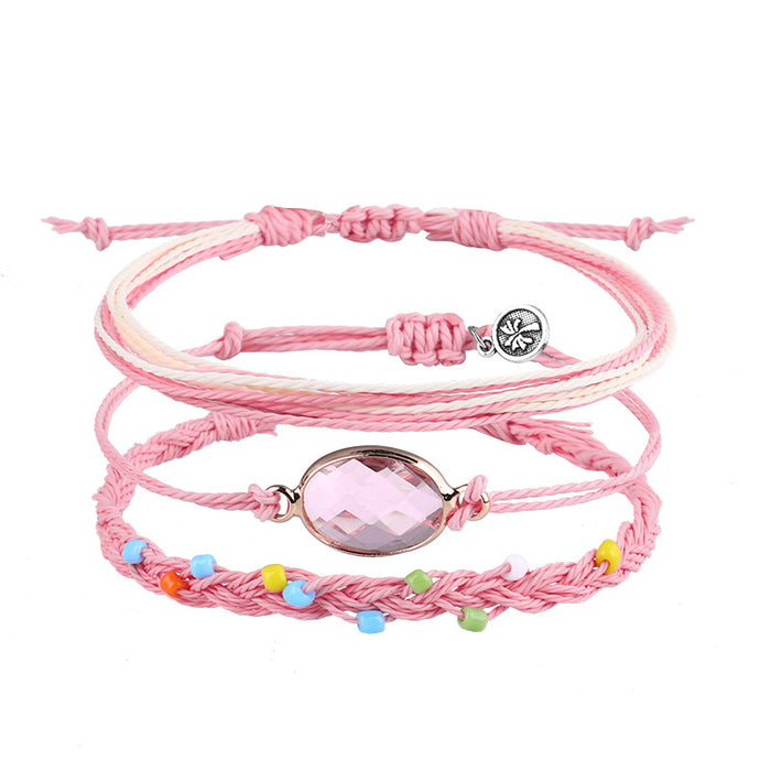 Wholesale Bracelet Set Boho Wax Thread Braided Rice Bead Bracelet MOQ≥3 JDC-BT-QiuX011