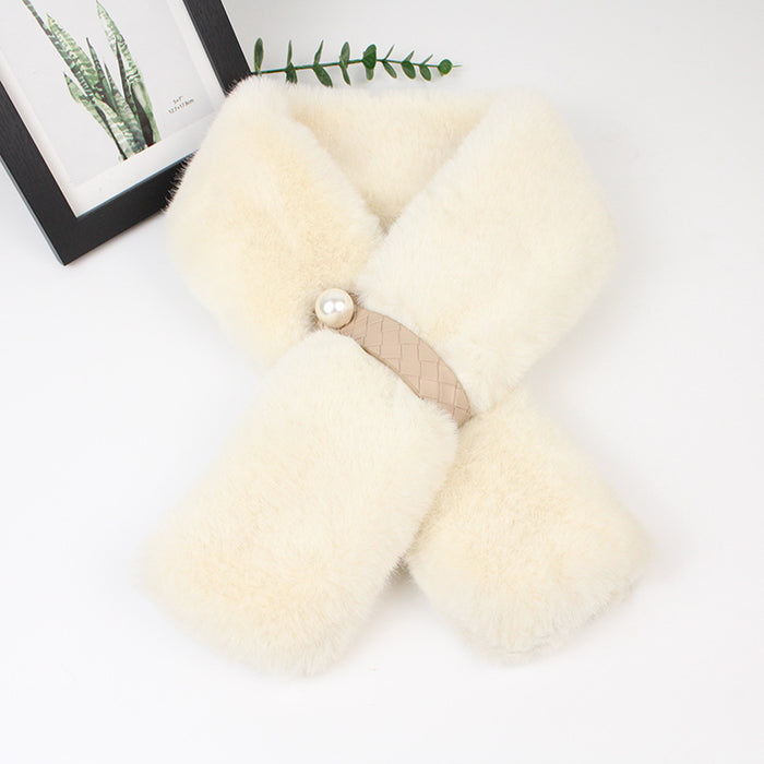 Wholesale Scarf Faux Rabbit Fur Solid Color Pearl Warm Winter JDC-SF-Xins001