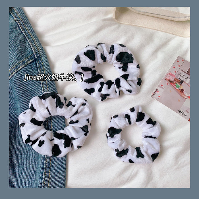 Wholesale plush cow pattern hair ring large intestine ring headdress JDC-HS-YuTing002