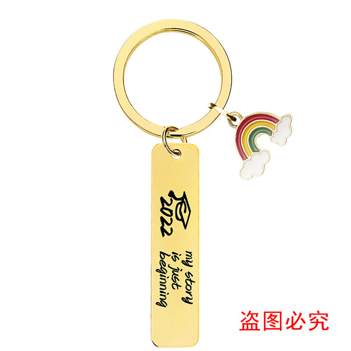 Jewelry WholesaleWholesale Stainless Steel Graduation Season Gift Rainbow Metal Keychain JDC-KC-GangGu016 Keychains 钢古 %variant_option1% %variant_option2% %variant_option3%  Factory Price JoyasDeChina Joyas De China